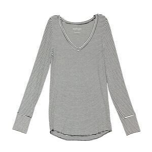 American Eagle Shirt XL Striped Long Sleeve Ribbed‎ V Neck Layering Black White